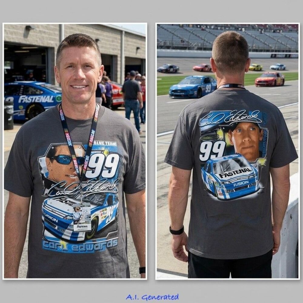 Vintage Carl Edwards #99 Fastenal T-Shirt XL Blue Team NASCAR Chase Authentics
